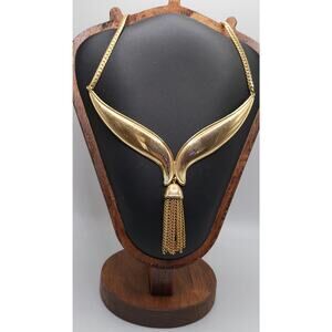 Vintage Avon Gold Tone Statement Necklace Tassel Drop Adjustable